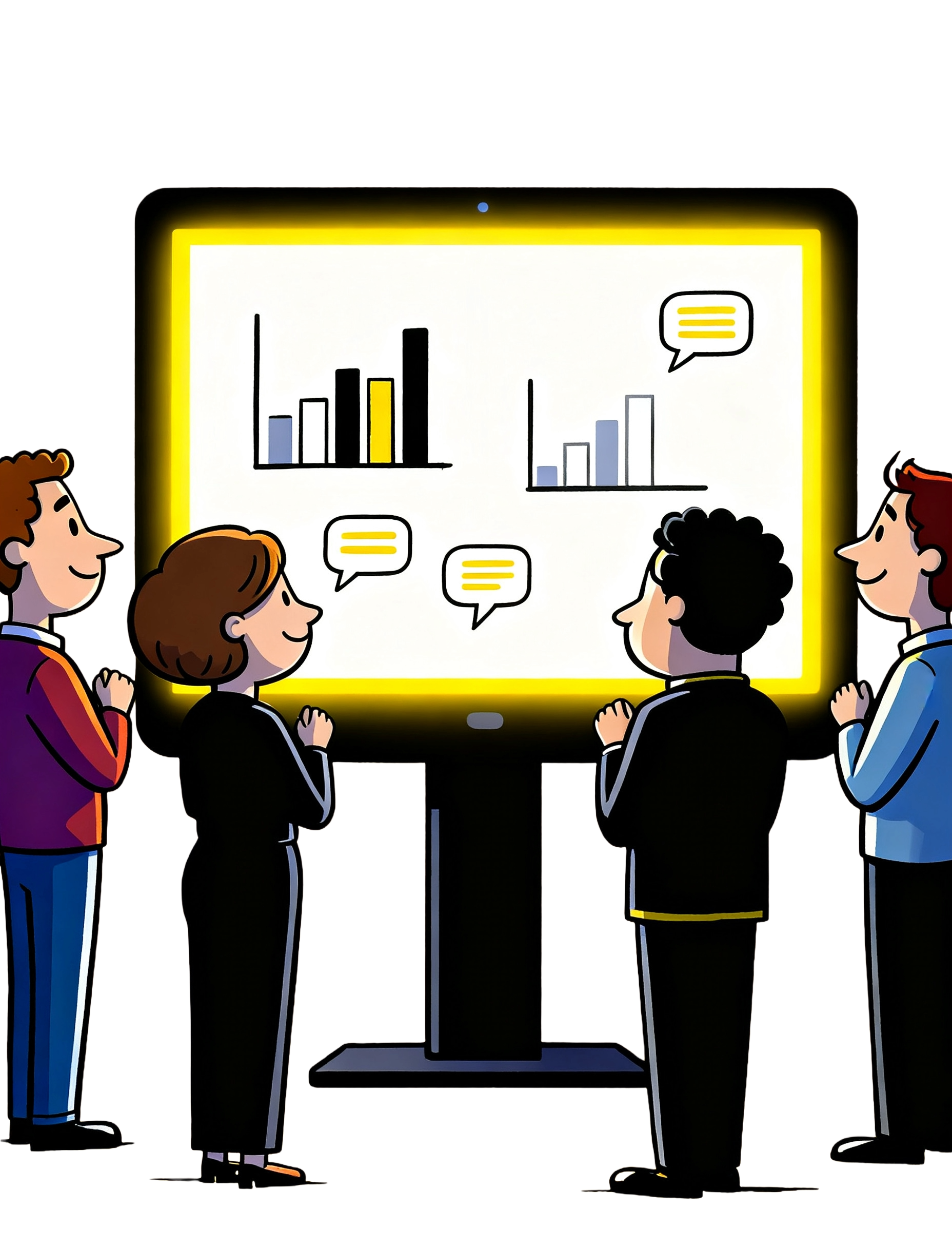 A team gathered around one shared screen showing customer insight